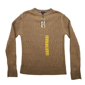 Express Sweater Mens Medium Cable Knit Crewneck Tan Pullover New Classic Style - Picture 1 of 11