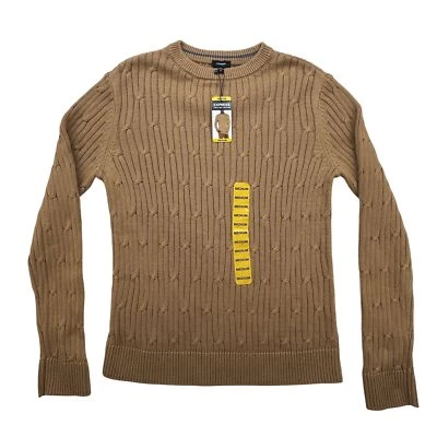 Express Sweater Mens Medium Cable Knit Crewneck Tan Pullover New Classic Style - Image 1 of 4