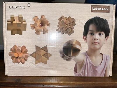 US IQ Mind Brain Teaser Wooden Lock Puzzles 3D Educational Toy By Luban Lock - Image 1 of 4