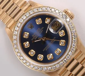 Rolex President Damen 18k Gelbgold 26mm - Diamant Lünette - Navy Blue Diamond Dial - Bild 1 von 7