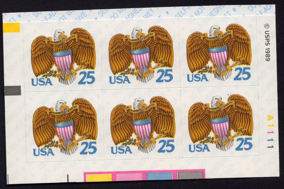 Scott #2431a Eagle & Shield Booklet Pane Plate Block of 6 Stamps - MNH Y B - Image 1 of 1