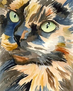 Calico Katze hochauflösender Druck Original Fine Art Aquarell von Ron Krajewski - Bild 1 von 4