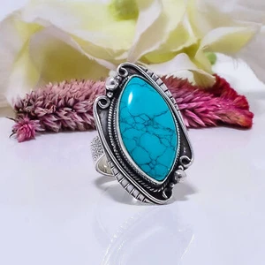 Santa Rosa Turquoise Gemstone 925 Sterling Silver Jewelry Ring All Size - Picture 1 of 6