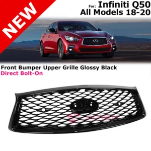 For 2018-2020 Infiniti Q50 Front Mesh Honeycomb Grille Replacement Glossy Black - Picture 1 of 7
