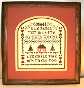 Vtg Framed Cross Stitch God Bless the Master of this House Likewise the Mistress - Picture 1 of 2