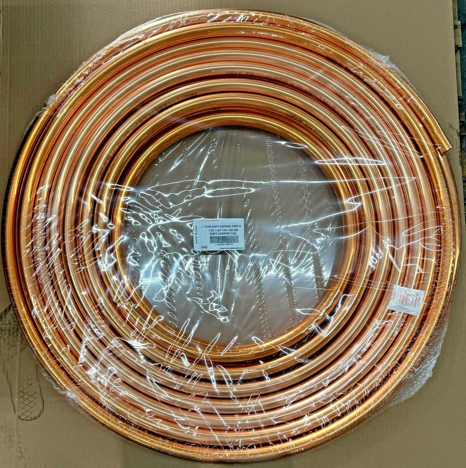 Tubo de cobre blando tipo K 1" nom x 100 pies ASTM B88 Foto 1 de 1