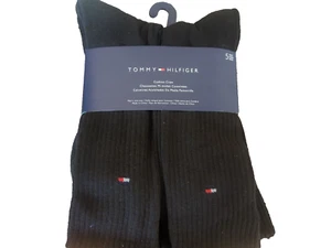 Tommy Hilfiger Men Cushion Crew Socks 5 Pairs Black Logo One Size Flag Logo NEW - Picture 1 of 5