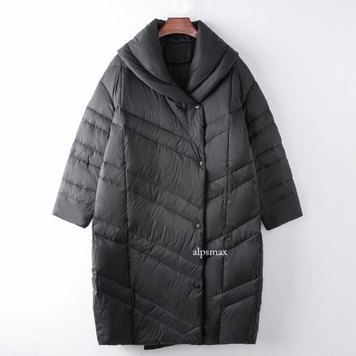 OFF WHITE Cappotto piumino donna invernale largo colletto bavero medio lungo soprabito oversize