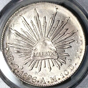 1896-Cn PCGS MS 62 Mexico 8 Reales Culiacan Cap Rays Mint State Coin (22082302C) - Picture 1 of 6