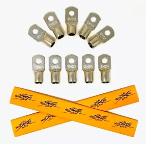 10 1/0 Gauge TINNED Copper Ring Terminals 3/8" ORANGE Heat Shrink Tubing LUG - Picture 1 of 5