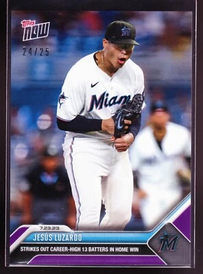 Jesus Luzardo Miami Marlins Strikes Out 13 Rockies 2023 Topps Now 606 Purple /25 - Image 1 of 2