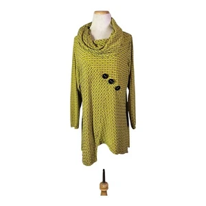 Ali Miles Plus Size 1X Textured Knit Tunic Top Cowlneck Yellow-Green *Wear - Picture 1 of 13