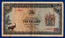 Rhodesia $10 (1973)  P-33f (15th Dec 1973) , Circulated  Banknote J/25 138663