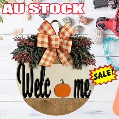 Halloween House door decoration Pumpkin Bow Wooden Round wreath DX - image 1 of 4