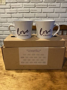 Bed Bath & Beyond "Love Is Brewing" Cups Set Of Two Brand New - Picture 1 of 4