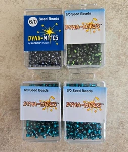4 Packs Dyna-Mites Seed Beads 6/0 Sealed Matsuno TEAL/SILVER/GREEN 40 Grams Each - Picture 1 of 5