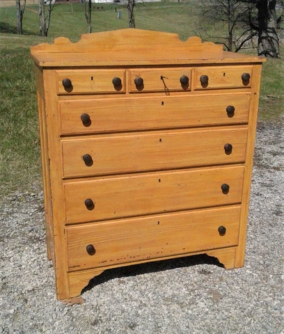Antique Yellow Grain Painted 7 Drawer Cherry Chest of Drawers 1880s Era Cover