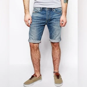 Diesel Herren Thavar Slim Skinny klassische Waschung blau Jeans abgeschnitten Shorts Jorts 31 - Bild 1 von 12
