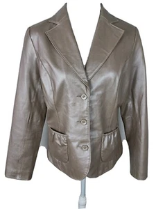 Dialogue new Womans Sz S Champagne Color Genuine Leather Jacket S17 - Picture 1 of 14