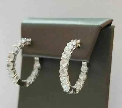 3Ct Round Cut Lab Created Diamond Inside Out Hoop Earrings 14k White Gold Plated - Image 1 of 4