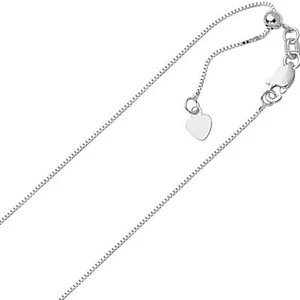 70mm Solid Adjustable Box Chain Necklace REAL 14K White Gold Up To 22" 2.2gr - Picture 1 of 2
