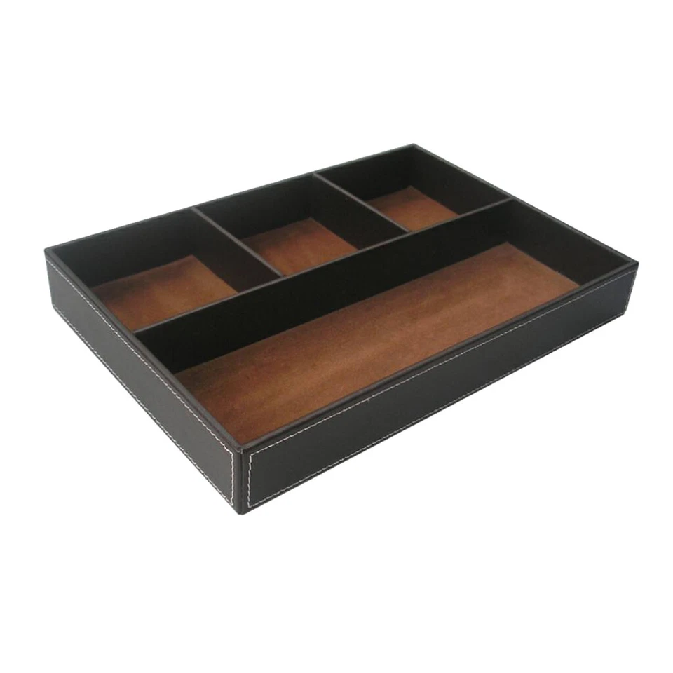 4 Slots Leather Tray Stationery Organizer Storage Box Pencil Holder - Image 1 of 1