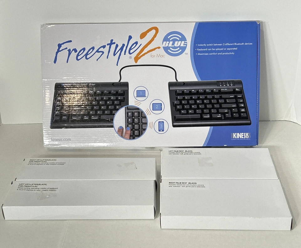 Kinesis KB800MB-BT20 Freestyle2 Blue 4 Mac Keyboard With Palm Rest & Lifters - Image 1 of 4