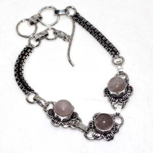 925 Silver Plated-Rose Quartz Ethnic Gemstone Handmade Bracelet Jewelry 8.5" y86