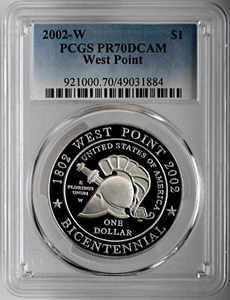 2002-W $1 WEST POINT SILVER DOLLAR COMMEMORATIVE PCGS PR70 DCAM #49031884 - Picture 1 of 4