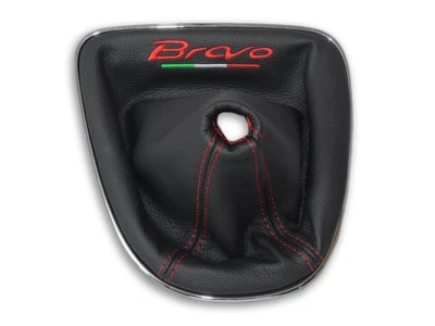 PER FIAT BRAVO 2 II 2007-2017 CUFFIA LEVA CAMBIO PELLE NERA RICAMO ROSSO Italia - Image 1 of 4