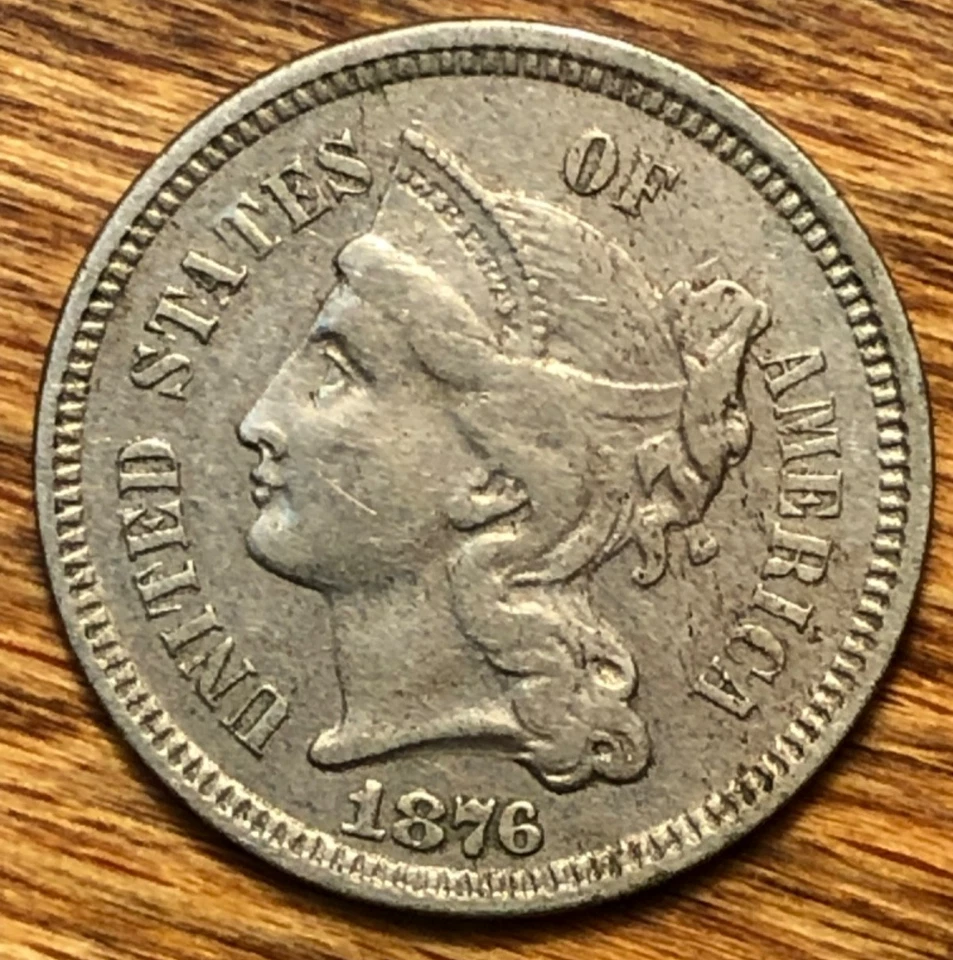1876 Three 3 Cent Nickel Low Mintage US Type Coin Better Semi Key Date 3CN - Image 1 of 4