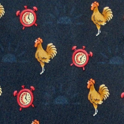 100% НАСТОЯЩИЙ ГАЛСТУК HERMES ~ ЧЕРНЫЙ ЖЕЛТОВАТО-КОРИЧНЕВЫЙ ПЕТУХИ КРИЧАТ @ ВОСХОД СОЛНЦА КРАСНЫЙ БУДИЛЬНИК СОЛНЦЕ - Изображение 1 из 4