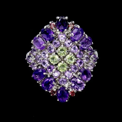 Кольцо из стерлингового серебра 925 пробы с овальным аметистом перидотом родолитом гранатом драгоценными камнями ювелирные изделия - Изображение 1 из 4