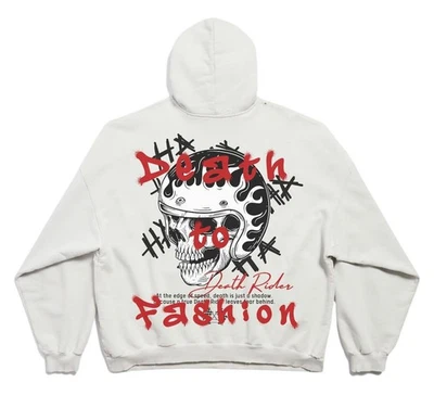 全新 Death Rider 火焰头骨头盔 图形 定制 男女通用 XS-5XL 连帽衫 — 第 1/2 张图片