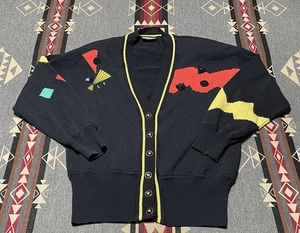 Vintage Horst Basler Women’s Cardigan Sweater 38 US 10 Black Abstract T36 - Picture 1 of 8