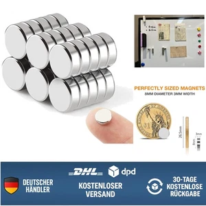 30 Stück Neodym Mini Magnete 8x3mm - Rund, Silber für Büro & Kühlschrank - Bild 1 von 10