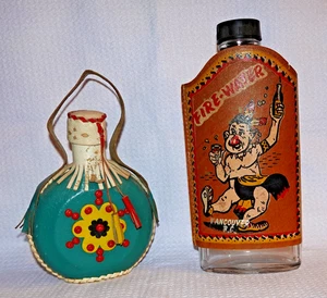 Vintage Indian Leather FIRE-WATER Vancouver Flask + Beaded Leather Flask - Bild 1 von 9