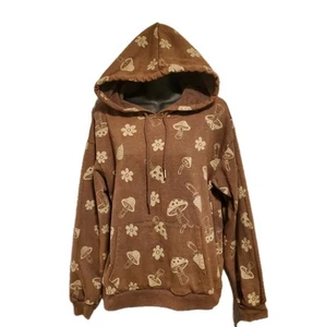 No Boundaries Juniors L 11-13 Brown Mushroom and Flower Hoodie Hippy Skater - Imagen 1 de 7