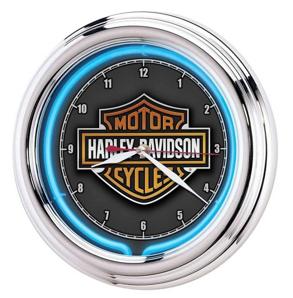 Reloj Harley-Davidson Essential Bar & Shield azul neón, 12 pulgadas de diámetro HDL-16675 Foto 1 de 3