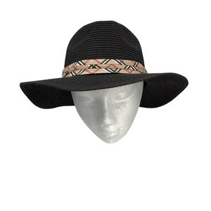 Odiva Hat Wide Brim Floppy Womens Pattern Band Sun Beach Resort Paper Summer - Picture 1 of 10