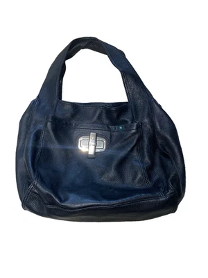 B. MAKOWSKY Black Leather Hobo Shoulder Bag Animal Print Linning Turn Lock Y2K - Image 1 of 4