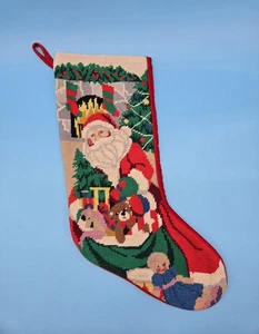 Babbo Natale con la sua borsa di giocattoli punto ago calza natalizia 18" - Foto 1 di 3