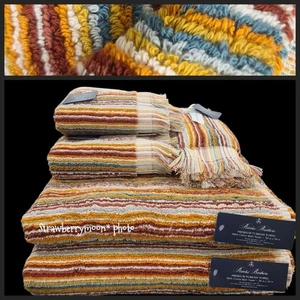 6pc BROOKS BROTHERS Fall Rainbow STRIPED THICK PLUSH TURKISH Towel Set New - Picture 1 of 9