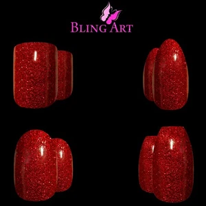 Bling Art False Nails Squoval Oval Ballerina Stiletto Red Gel 24 tips - Picture 1 of 21