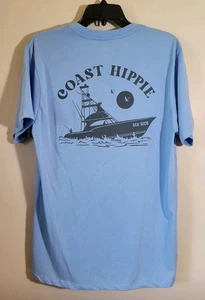 New Coast Hippie T-Shirt Men's Size Medium 100% Organic Cotton Blue Graphics - Picture 1 of 5