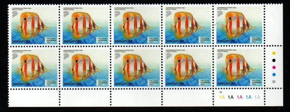 SINGAPUR SG1127 2001 5c PECES MARINOS TROPICALES EN BLOQUE DE 10MNH Foto 1 de 1