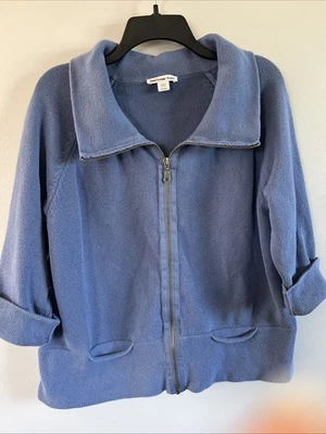 Suéter Coldwater Creek Para Mujer XL Denim Azul Cremallera Cárdigan Manga 3/4 Cuello Foto 1 de 4