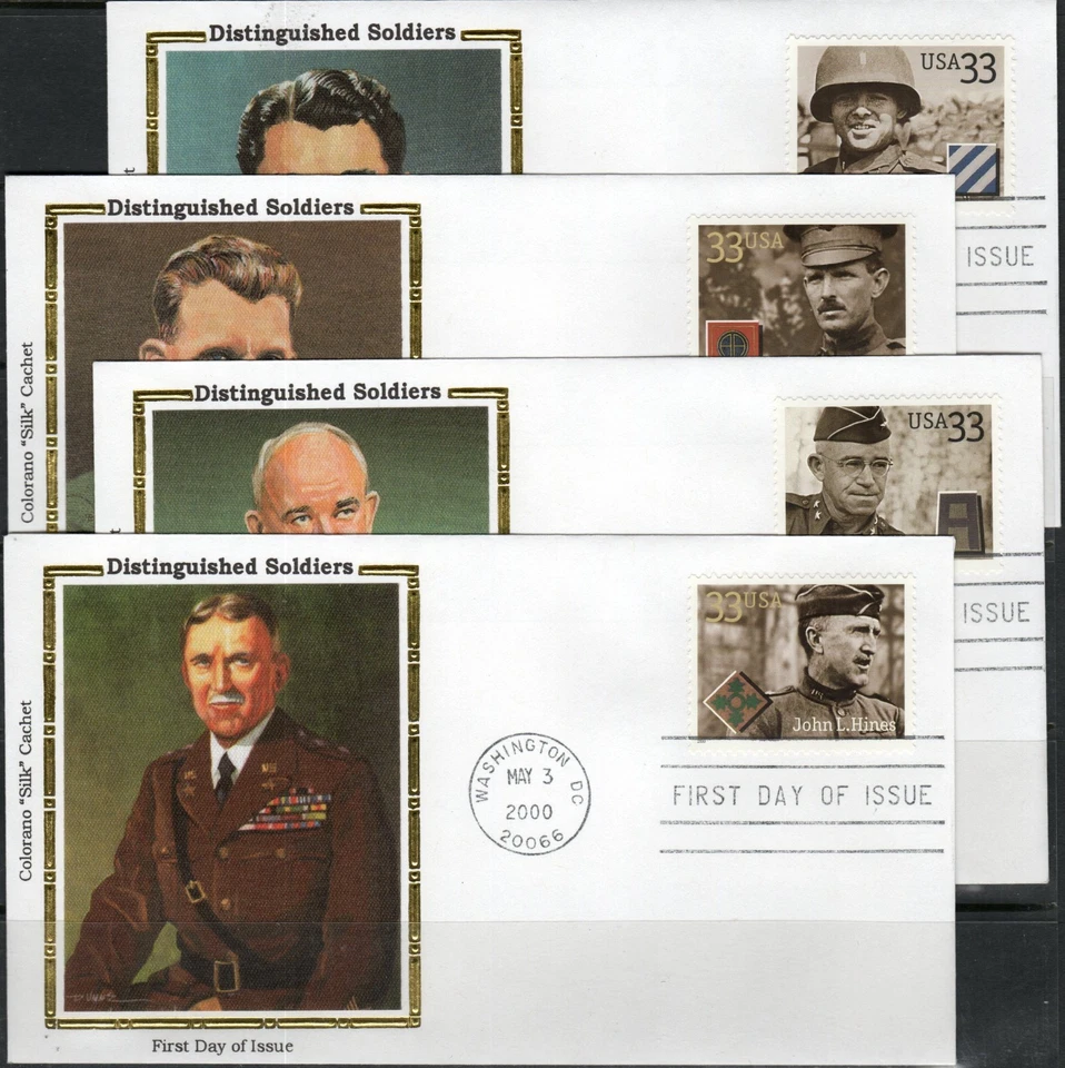 US Scott #3393-96 First Day Covers, "Distinguished Soldiers", Unaddressed - Image 1 of 1