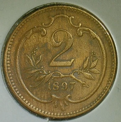 WORLD COIN SALE-1897 AUSTRIA 2 HELLERS-BRONZE COMPOSITION COIN-KM# 2801 - Image 1 of 3