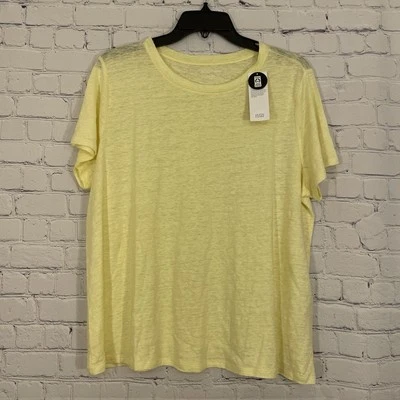 Eileen Fisher Top Large Yellow Organic Linen Jersey Tee Minimal Cottage NEW - Image 1 of 4